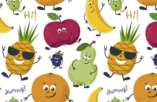 Colorful Cartoon Fruit Kitchen Mural Wallpaper