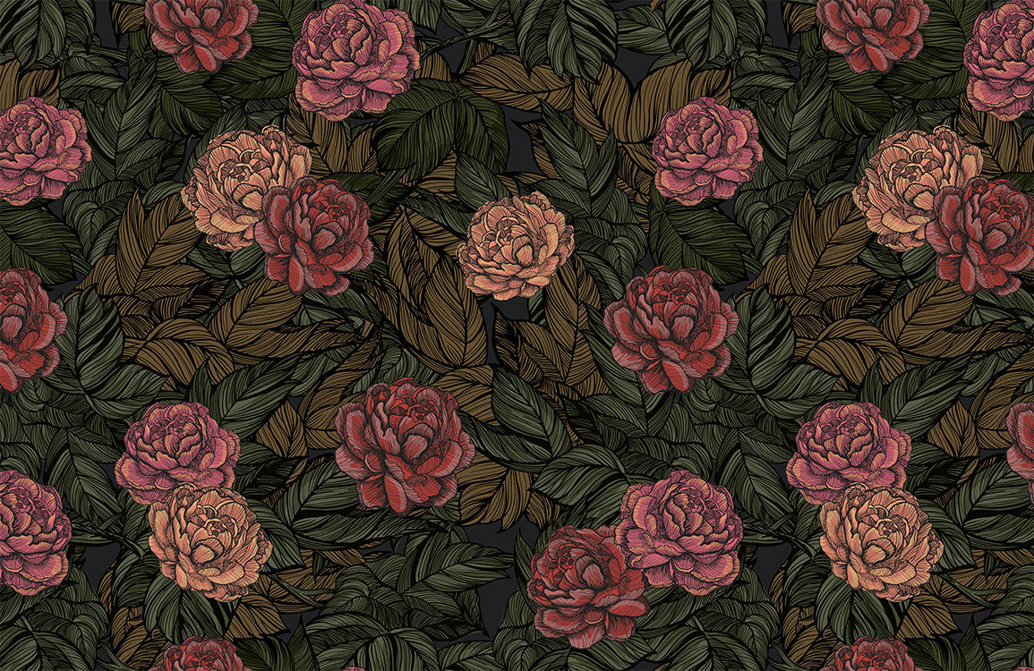 Vintage Floral Blossom Dark Mural Wallpaper