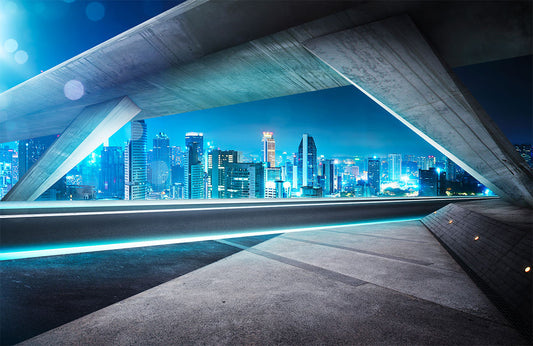 Futuristic Cityscape Panorama Mural Wallpaper