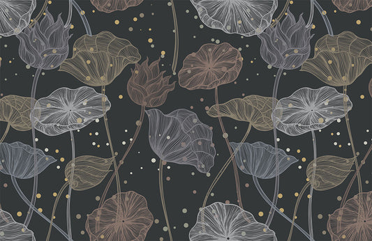 Botanical Leaf Gold Dot Mural Wallpaper