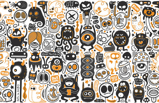 Funky Orange Pattern Kids Room Mural Wallpaper