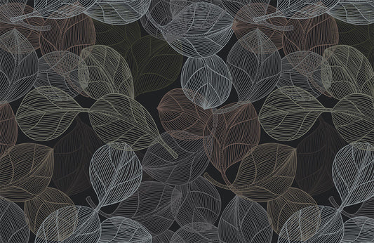 Abstract Leaf Pattern Dark Mural Wallpaper