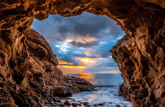 Ocean Sunset Cave Landscape Mural Wallpaper