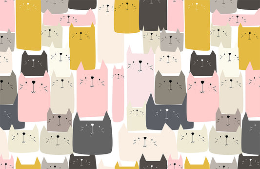 Colorful Cat Pattern Kids Mural Wallpaper