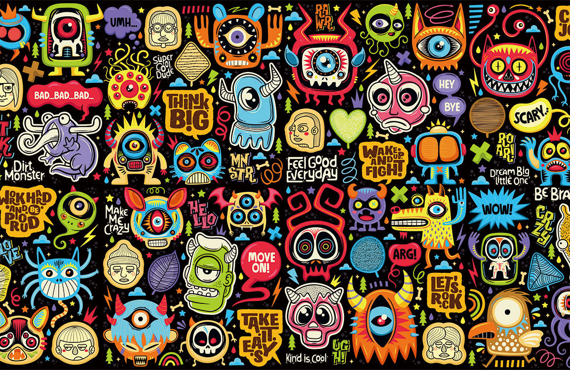 hey monsters kid Colorful Graffiti Monster Kids Mural Wallpaper