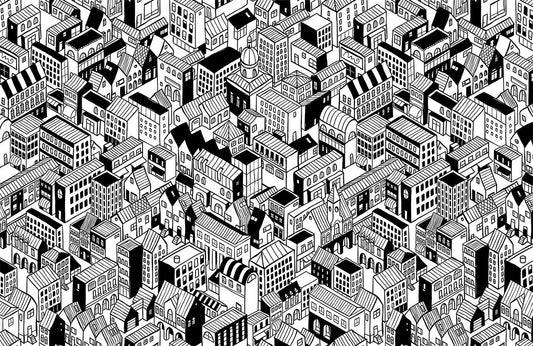 Monochrome Urban Landscape Wallpaper Mural