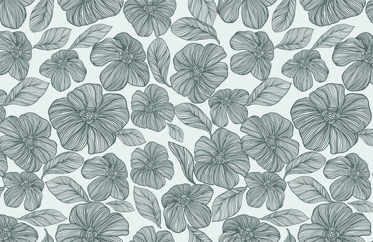 Elegant Grey Botanical Floral Mural Wallpaper