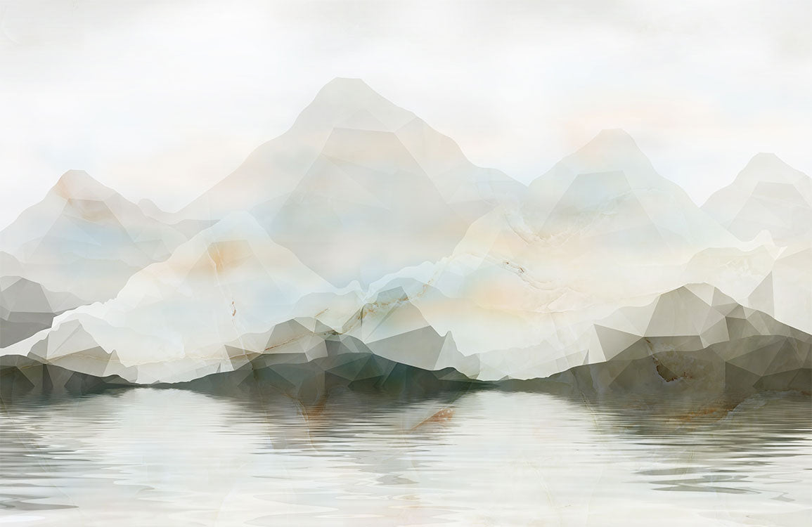 Modern Geometric Mountain Lake Mural Wallpaper