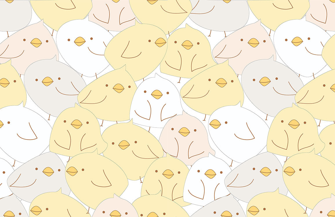 Cute Yellow Chick Cartoon Mural Wallpaper