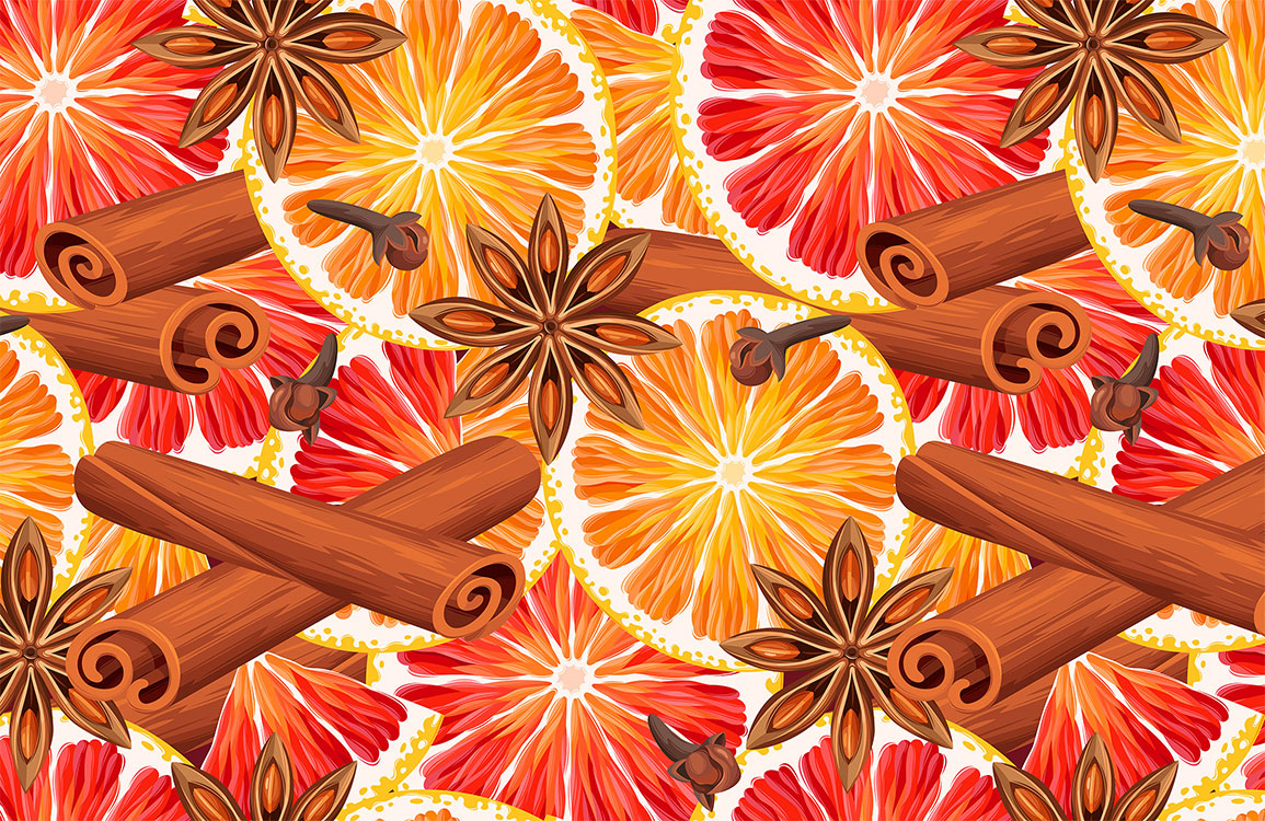 Spicy Cinnamon Citrus Floral Mural Wallpaper