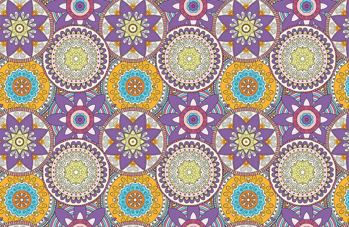 Bohemian Purple Geometric Floral Mural Wallpaper
