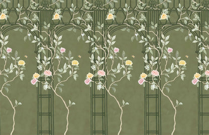 Golden Botanical Bird Garden Mural Wallpaper