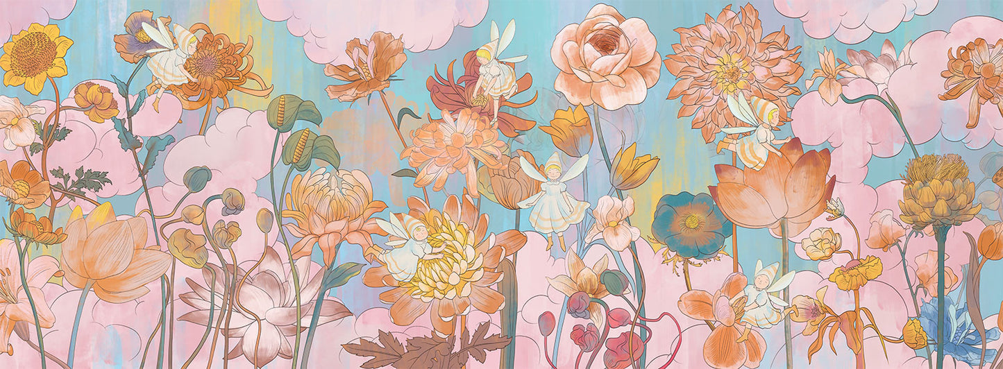 Whimsical Pastel Floral Mural Wallpaper