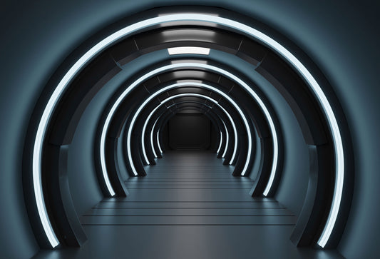 Futuristic Tunnel Escape Mural Wallpaper in hallway