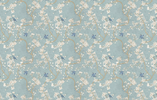 Elegant Blossom & Bluebird Garden Wallpaper