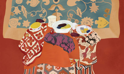 Abstract Autumn Tones Artistic Mural Wallpaper in dining room