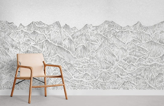 Monochrome Mountain Range Textured Mural Wallpaper