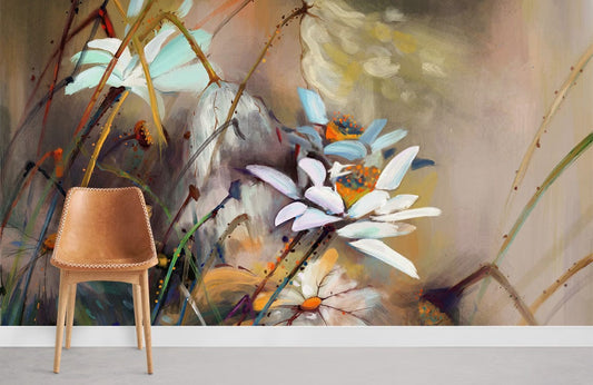 Abstract Floral Brushstroke Art Mural Wallpaper