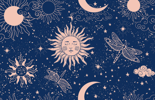 Celestial Sun Moon Stars Mural Wallpaper