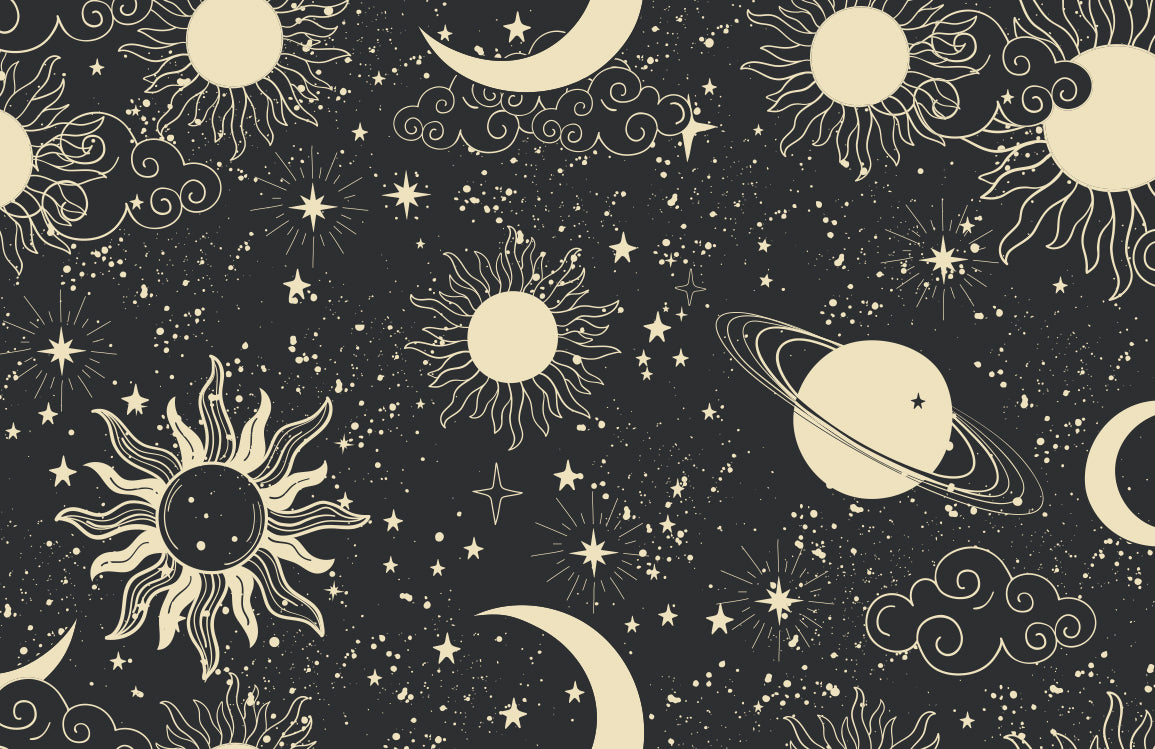 Celestial Sun Moon Star Mural Wallpaper