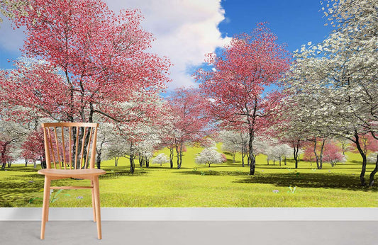 spring garden full of bloomy trees flower mural art