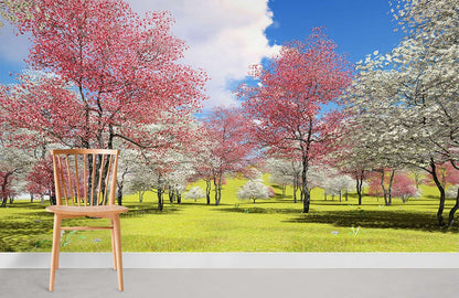 spring garden full of bloomy trees flower mural art