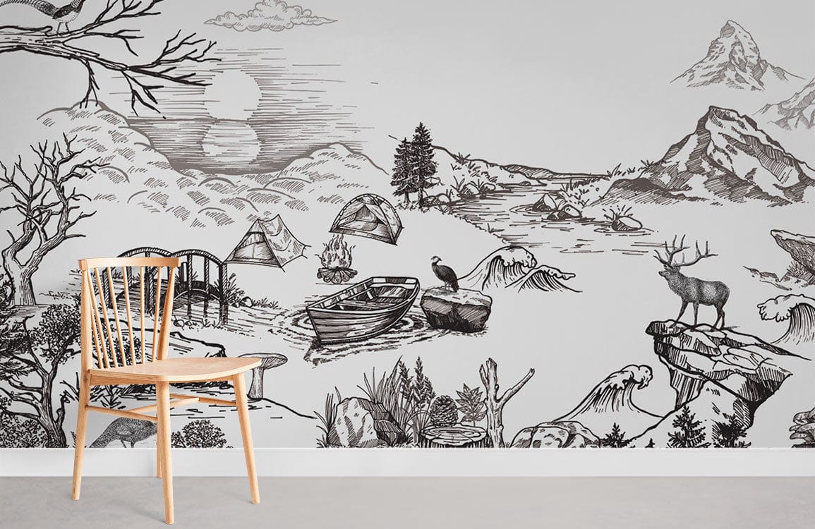 Nature Landscape Sketch Mural Wallpaper