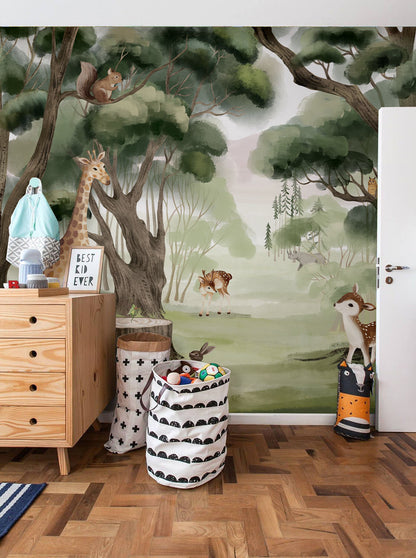 Enchanting Woodland Animals Forest Wallpaper in playroom
