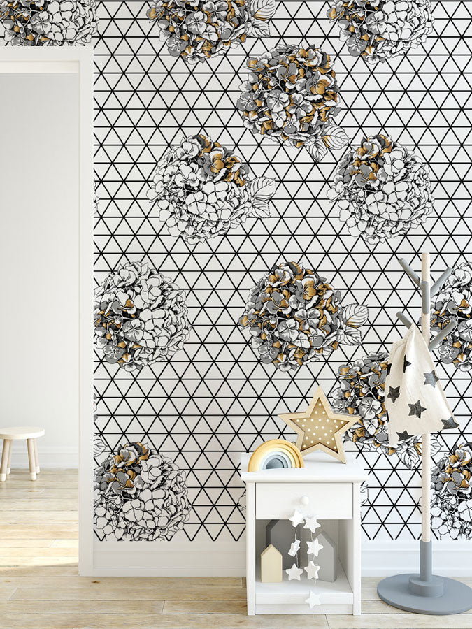 Geometric Floral Bouquet Pattern Wallpaper