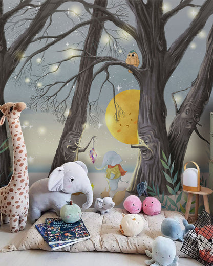 Fairy Tale Forest Nightscape Wallpaper in playroom