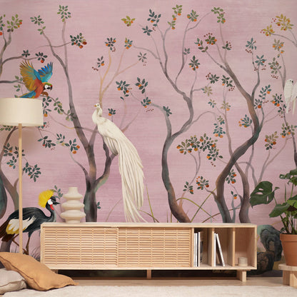 Exquisite Tropical Birds and Trees Mural Wallpaper
