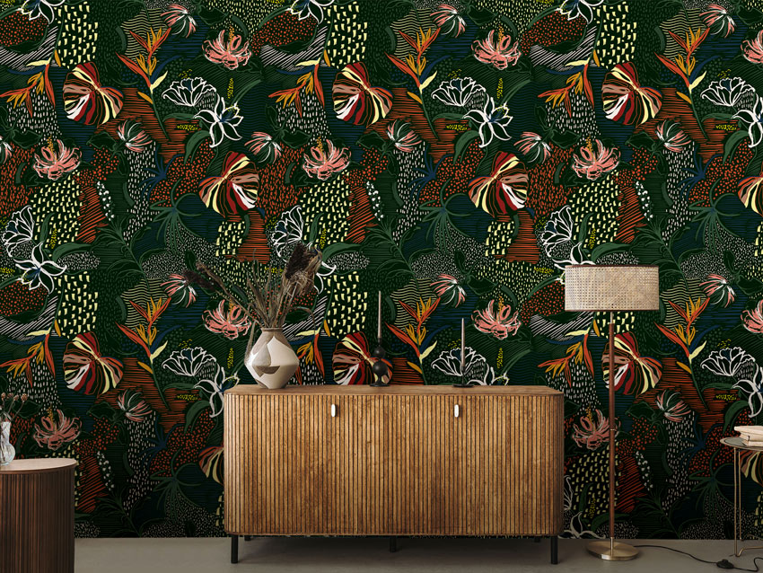 Midnight Tropical Botanical Wallpaper