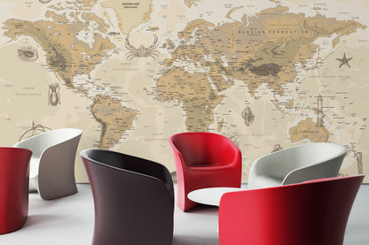 Beige World Map Vintage Wallpaper in meeting room