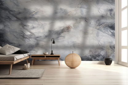 Mystic Gray Marble Mural Wallpaper in bedroom