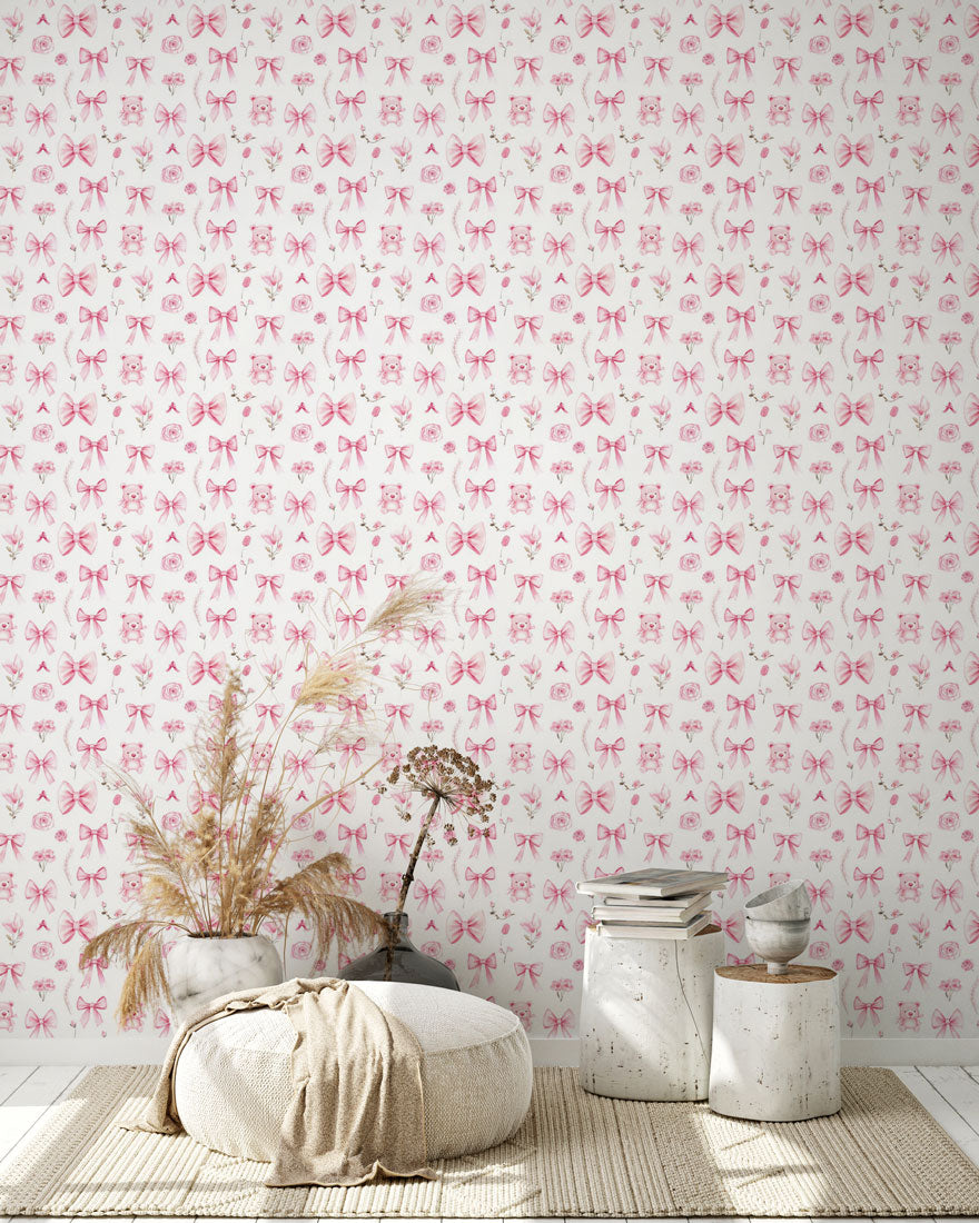 Charming Bows and Blooms Mural Wallpaper