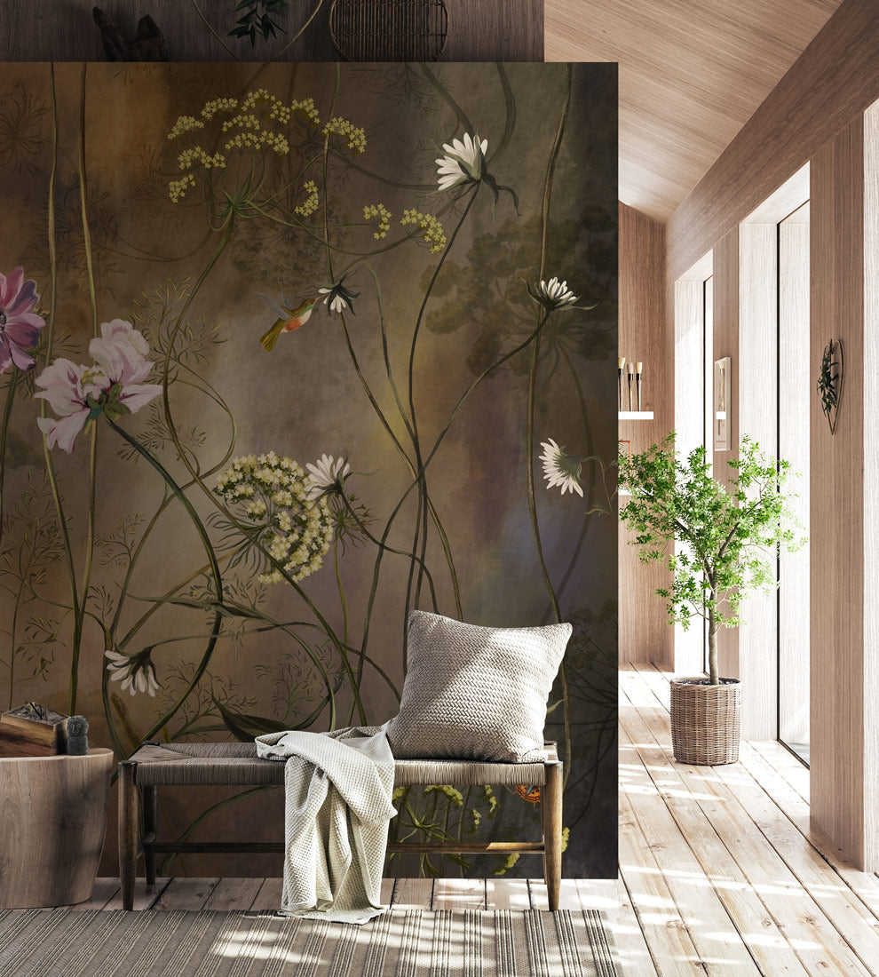 Serene Floral Melody Mural Wallpaper in entryway