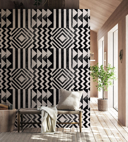 Monochrome Geometric Harmony Mural Wallpaper