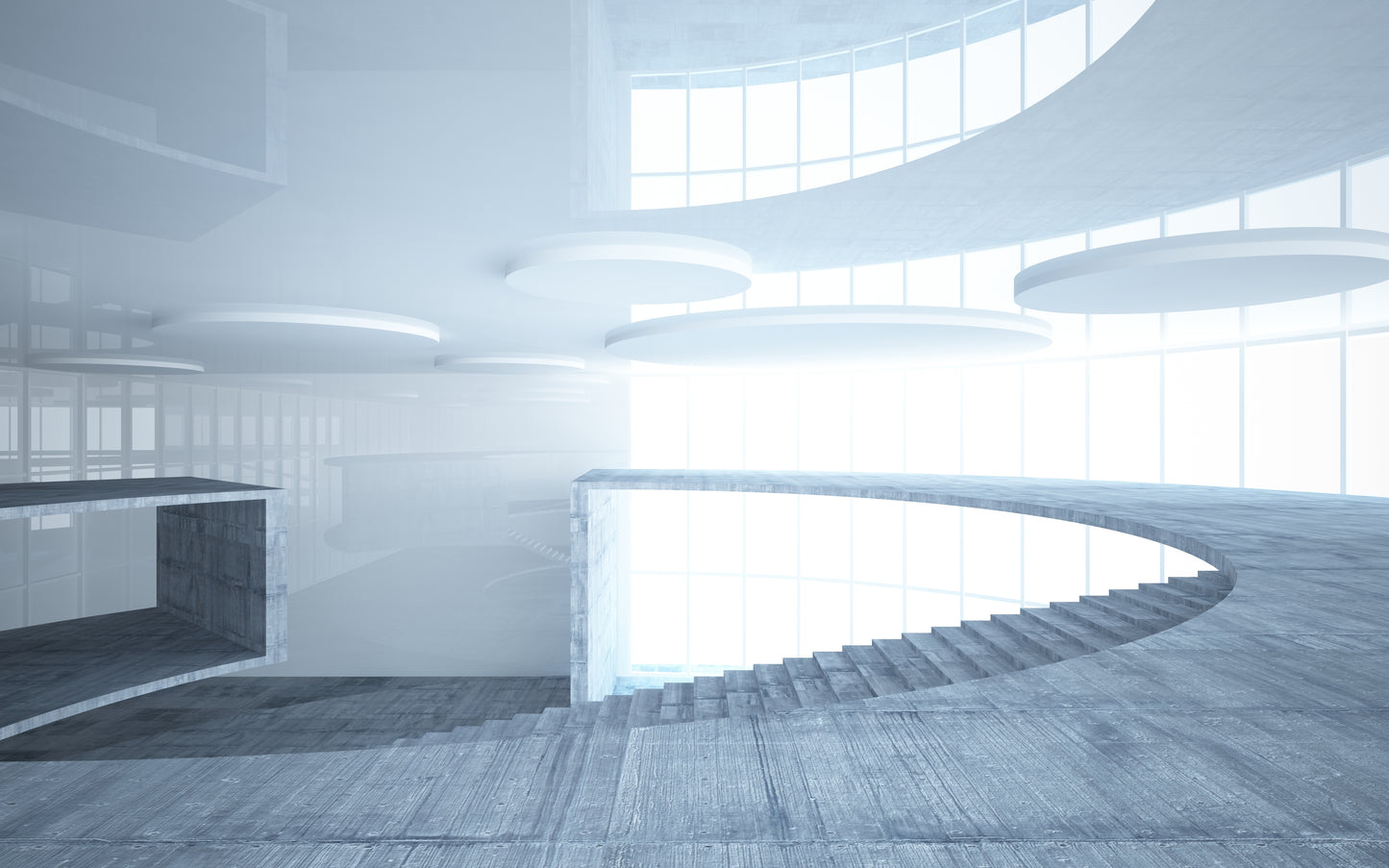 Curved Futuristic Staircase Design Mural Wallpaper