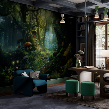 Mystical Forest Realm Mural Wallpaper in living room