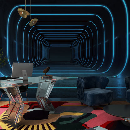 Infinite Neon Tunnel Mural Wallpaper in office