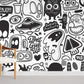 Whimsical Black White Doodle Mural Wallpaper