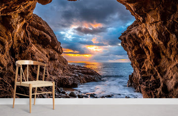Ocean Sunset Cave Landscape Mural Wallpaper
