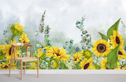 Bloomy Sunflowers Wall Mural For Room