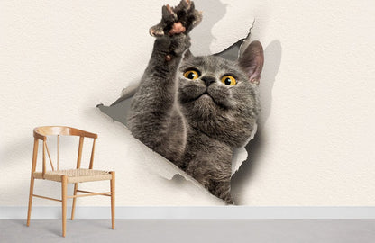 Cute paper wall murals with a streching cat for your house