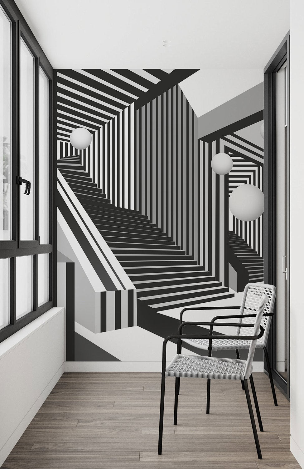 Optical Illusion Staircase Mural Wallpaper