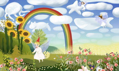 Flower Wallpaper Mural with Elves Gardening for Home Decoration