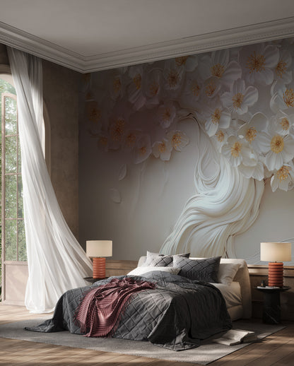 Luxurious Floral Harmony Mural Wallpaper in bedroom