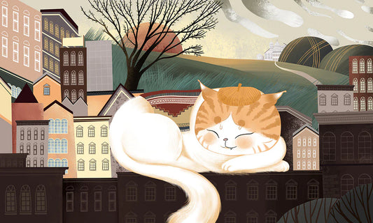 Whimsical Cat City Illustration Mural Wallpaper