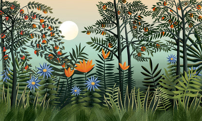 Home Decoration Featuring a Mural of a Jungle Fruit Wallpaper.