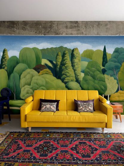 Serene Forest Landscape Nature Wallpaper in living room
